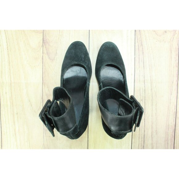 LL Bean Black Suede Platform Pump Heels Ankle Strap Casual Size 7 M Mary Jane - Picture 7 of 9